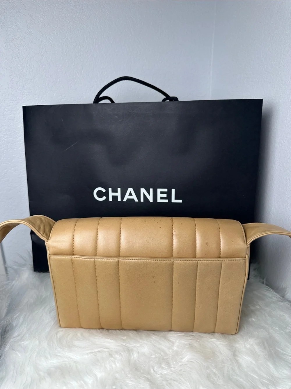 💯Authentic Vintage Chanel CC Logo Shoulder Bag – Beige Lambskin 🍀